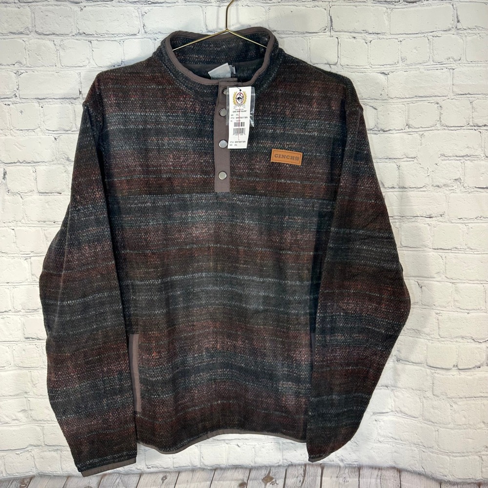 NEW Cinch Kids XXL 16-18 Brown Striped Fleece Snap Pullover MWK7590017 BRN